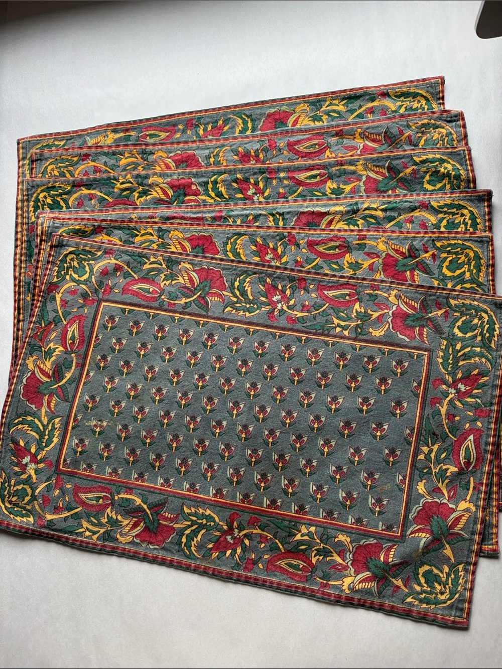 Vintage French Country Provenchal Placemats Set of 6 Floral Botanical 18’X11.5’